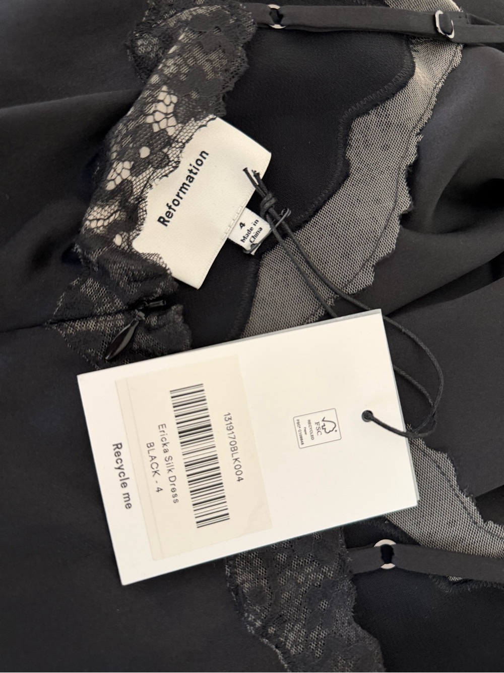 NEW NWT Reformation Ericka Silk Dress | Strappy Lace Black | Size 4 - Picture 12 of 14